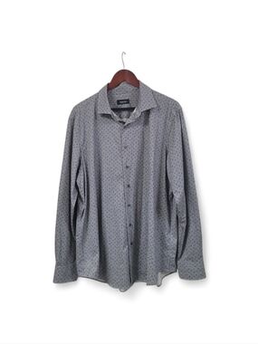 Bugatchi OoohCotton Tech Gray Shirt XL Floral Micro Print Long Sleeve Stretch